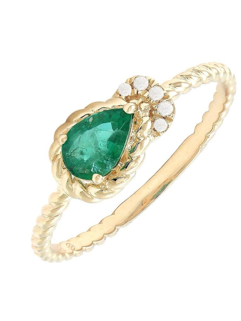 14K Real Solid Yellow Gold Natural Emerald & Diamond Ring 0.41ctw Size 6.5